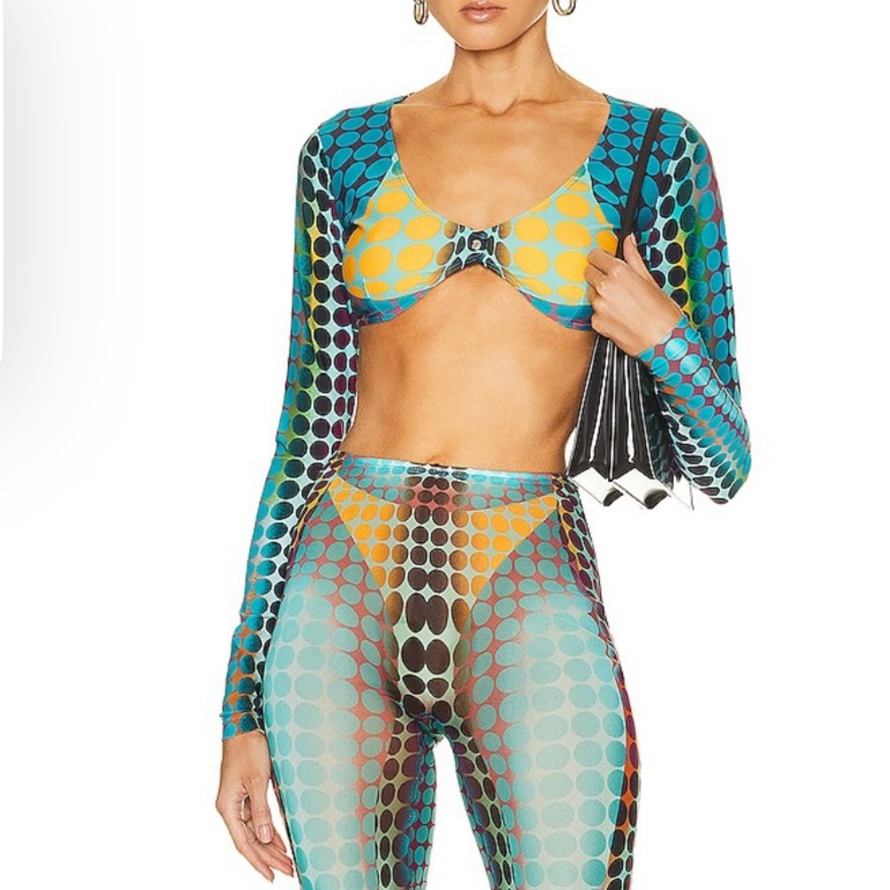Jean Paul Gaultier Blue Cyber Dots Crop Top Sz xs